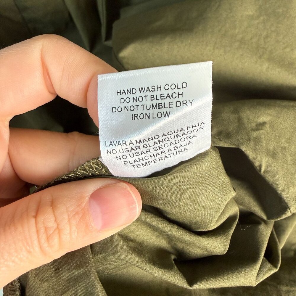 Avara Rhett Dress Mini Zip Up Balloon Sleeve Zip Up Cotton Poplin Olive Green L - Picture 10 of 13